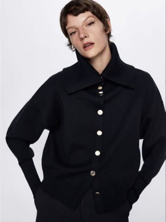 Zara Sweaters - ZARA Black Thick Collar Knit Cardigan Sweater NWT